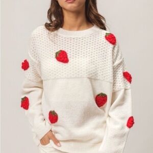 BiBi White Sweater with Red Berry Details